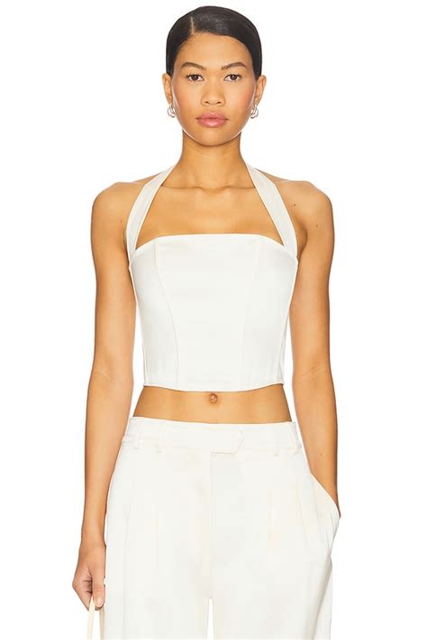fleur du mal Satin Halter Corset Top in Vanilla | REVOLVE