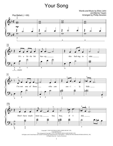Your Song Sheet Music | Elton John | Educational Piano