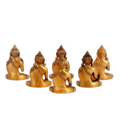 Brass Set of 6 Mini Buddha Statues 6 Mudras | Budhshiv.com