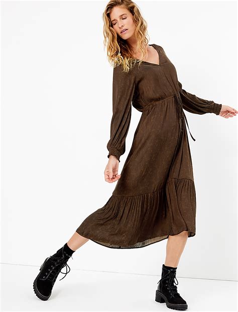 Buy Satin Jacquard Shirred Detail Dress at Marks & Spencer