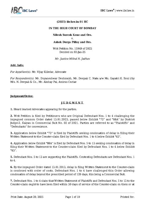 IBC (2025) Writ Petition No. 15949 of 2023: Kene v. Pillay Judgment ...