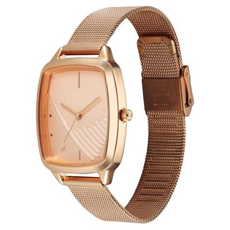 Buy Online Fastrack Wild Quartz Analog Peach Dial Rose Gold Stainless ...