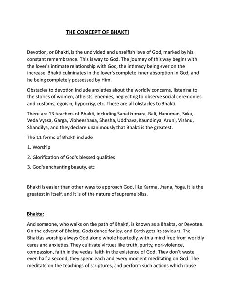 THE Concept OF Bhakti - THE CONCEPT OF BHAKTI Devotion, or Bhakti, is ...