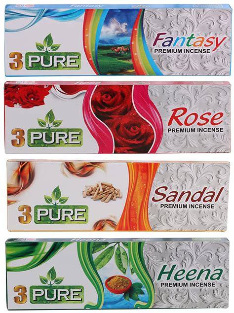 3Pure Incense Fantasy, Rose, Sandal & Heena Fragrance (4x100gm) : Amazon.in