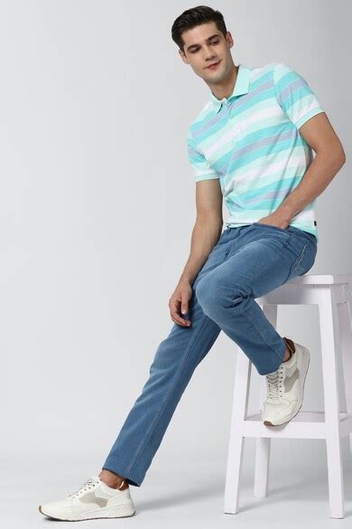 Buy Men Blue Stripe Polo Neck T-Shirts Online - 627477 | Peter England