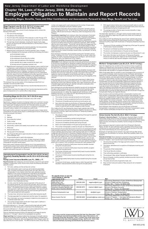Free New Jersey Employer Obligations to Maintain and Report Records ...