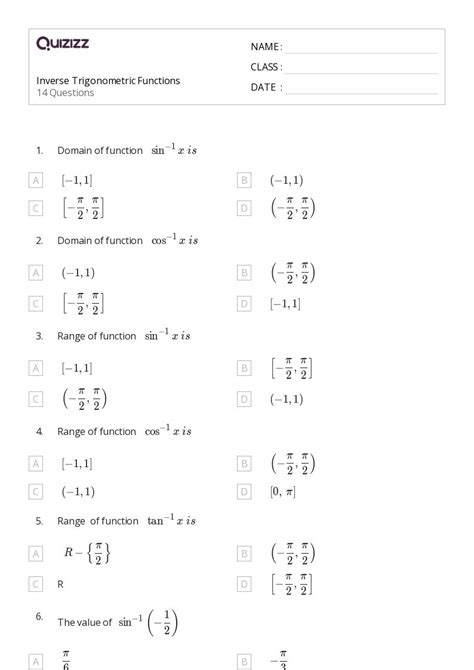 50+ inverse trigonometric functions worksheets on Quizizz | Free ...