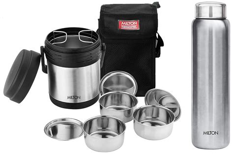 Buy MILTON Thermosteel Hot Meal 3 Container Lunch Box, Silver & Aqua ...