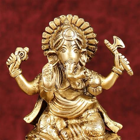Buy Ganesha Lakshmi Brass Idol Set - 5" antique tone - Budhshiv.com