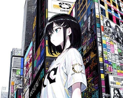 Download wallpaper 1280x1024 girl, t-shirt, buildings, anime standard 5 ...