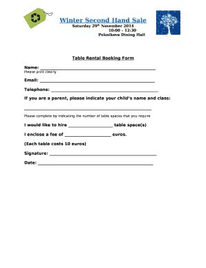 Table Rental Booking Doc Template | pdfFiller