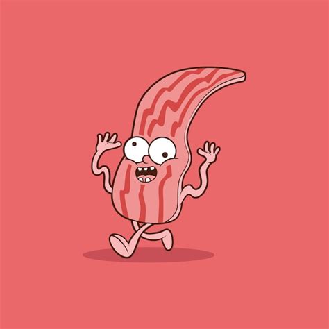 Crazy bacon character running vector illustration food funny fantasy ...