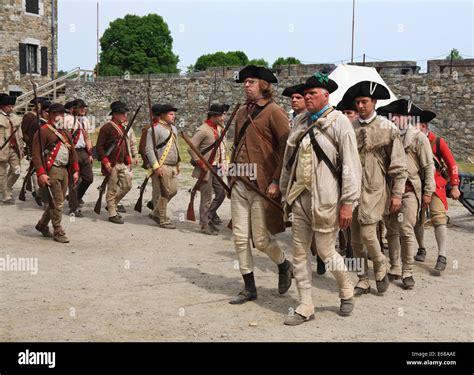 American Revolutionary war reenactors marching out to battle Stock ...