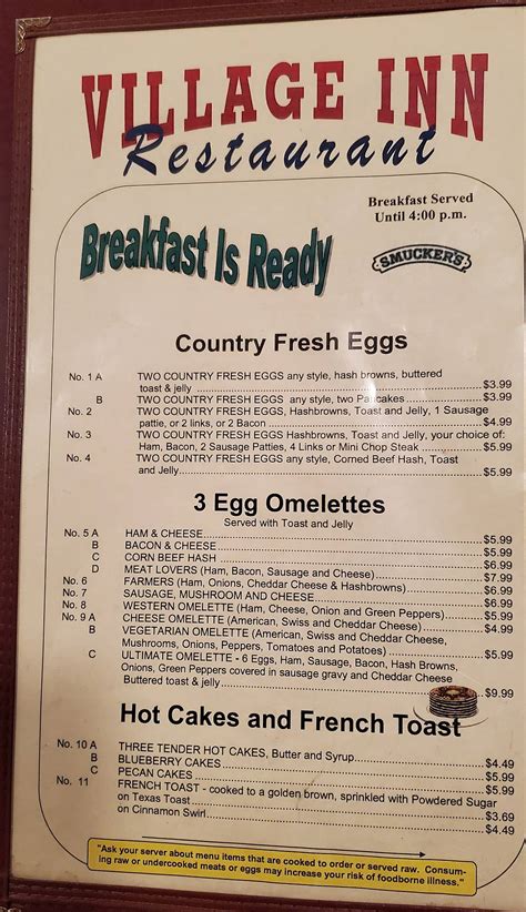 Menu at Village Inn Restaurant, Allegan