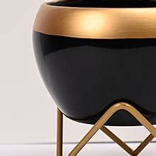 The Subtle Art - Home Decor Midnight Black Metal Planter Pot with Gold ...