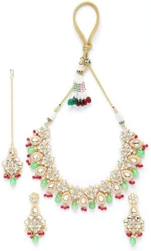 Buy M.D KARAT ART red and green pearl necklace set for women ...