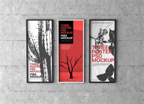 Three Frames Vertical Poster Mockup | Free PSD Templates