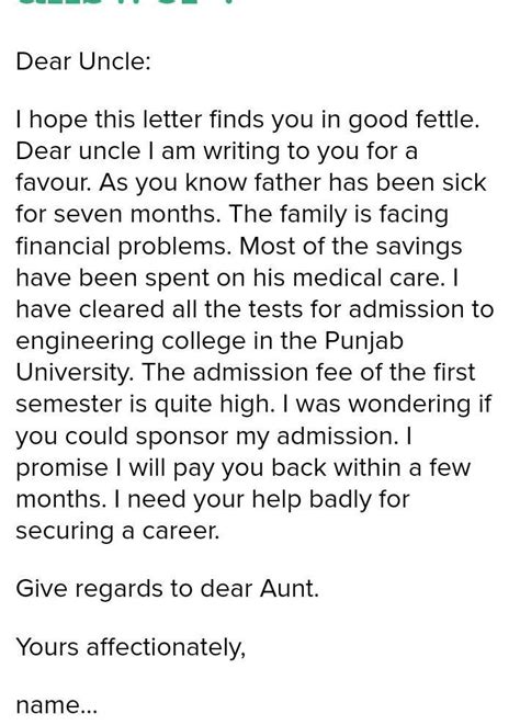 Write a letter to your uncle asking him sponsor your prestigious school ...