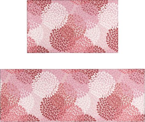Pink Floral Kitchen Rug Mat, Pink Kitchen Rugs Sets of 2 Washable Non ...
