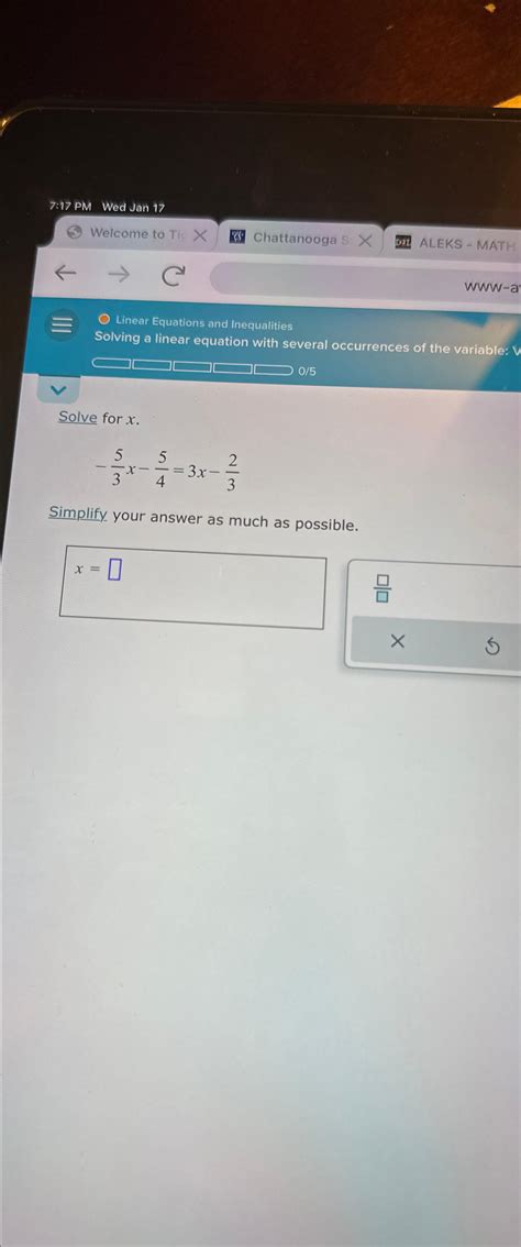 Solved Solve for x.-53x-54=3x-23Simplify your answer as much | Chegg.com
