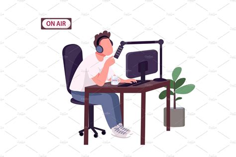 Online podcast host flat chararcters | People Illustrations ~ Creative ...