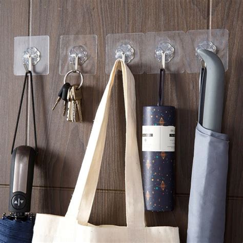 Curved Adhesive Wall Hooks, No-Drilling Waterproof Screw Free Stickers ...