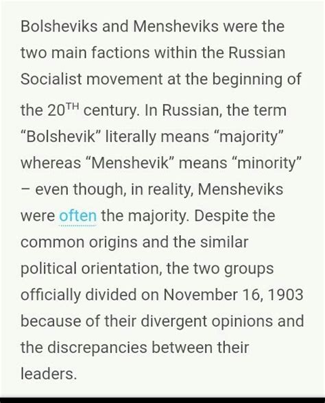 difference between Bolsheviks and Melsheviks according to 5 marks ...