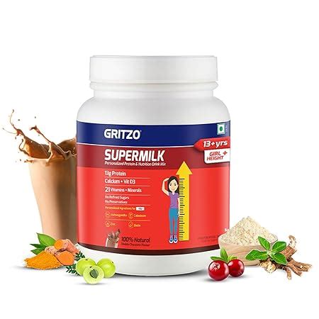 Buy Gritzo SuperMilk Height+ (13+y Girls), 13g Protein Powder (Double ...