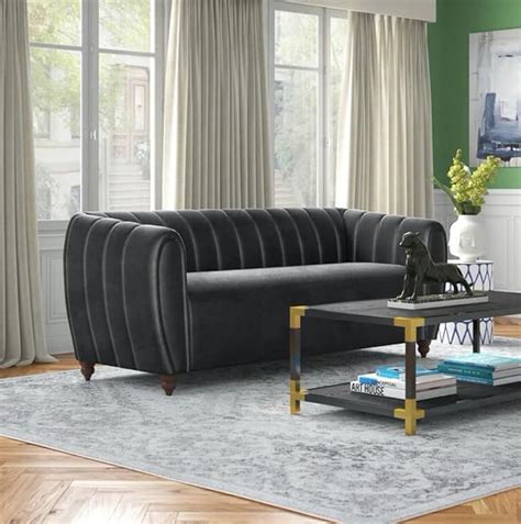 RM HOME ZEFO THREE SEATER SOFA VELVET FABRIC (Black) : Amazon.in: Home ...
