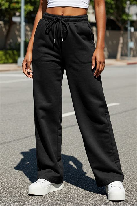 Black Plain Wide Leg Track Pant – Juneberry