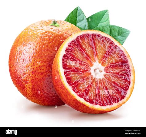 Blood orange and half of orange fruit with crimson, blood-color flesh ...