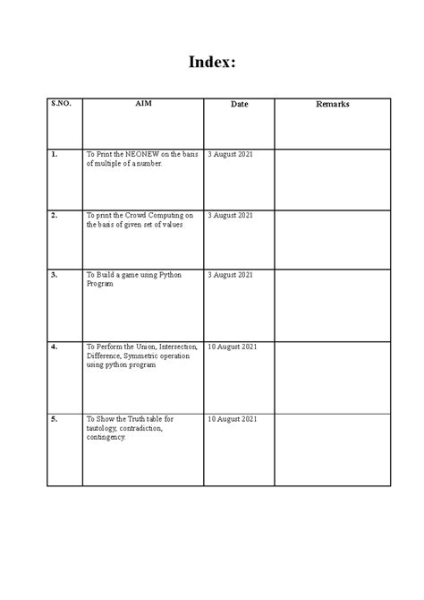 Exp-1 - Experiment - Index: S. AIM Date Remarks To Print the NEONEW on ...