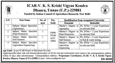 Krishi Vigyan Kendrya Recruitment 2015 Various Posts