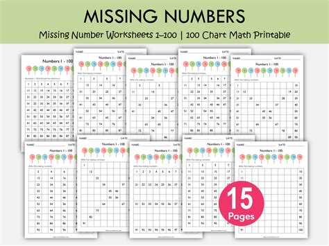 Missing Number Worksheets 1–100 | 100 Chart Math Printable, WWF185 ...