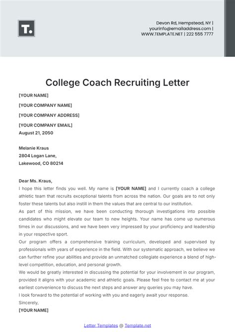 College Soccer Email Template - Templateworksheet.com