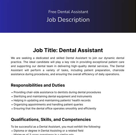 Free Dental Assistant Job Description Template to Edit Online