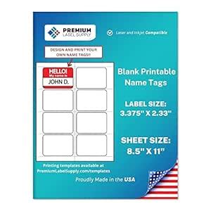 Premium Label Supply Blank Printable Name Stickers - 2-1/7.6cm x 3-3/20 ...