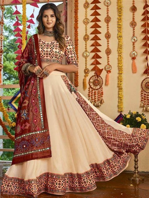⚡️Buy Precious Beige Embroidered Cotton Navratri Chaniya Choli With ...