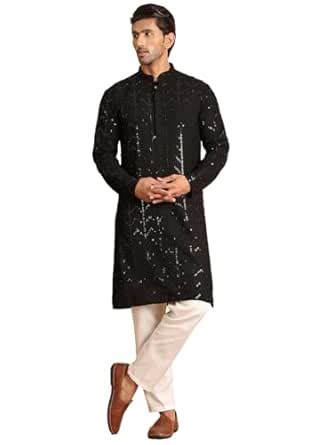 Buy Jompers Black Embroidered Sequined Viscose Straight Kurta Pyjama ...