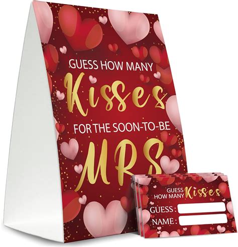 Buy Bridal Shower Game Cards Kit 1 Standing Sign 50 Guessing Cards, Red ...