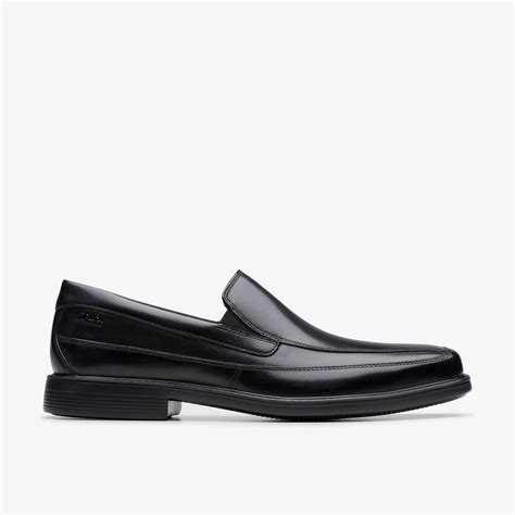 Mens Cosgrove Free Black Leather Loafers Slip On Shoes | Clarks