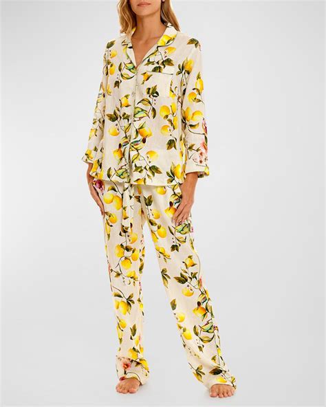 Buy THE LAZY POET Emma Lemon-print Cotton Pajama Set - Yellow At 25% ...