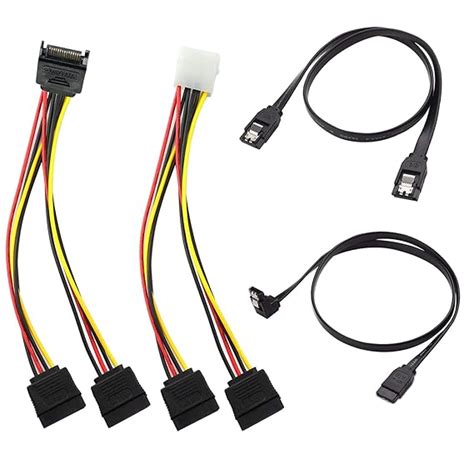 KETAWA SATA Data Cable & 15 Pin Power Splitter Cable (4 Pack) - 6.0 ...