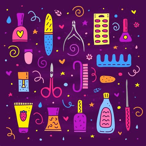Set of doodles for nail salon | Premium Vector