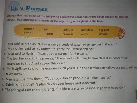 1. Sita said to Manish, "I always carry a bottle of water when I go out ...