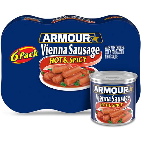 Armour Star Vienna Sausage, Hot & Spicy Flavored, 12g Protein Per Serving, Canned Sausage, 4.6 ...