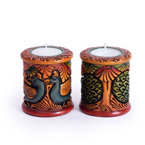 Peacock Wooden Tealight Holder | Hand-Carved Decorative Candle Holder ...