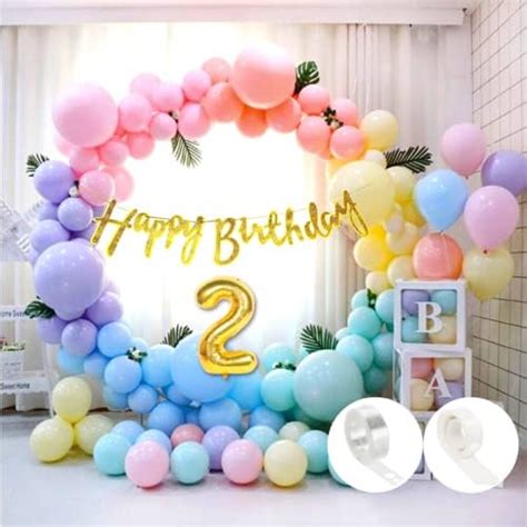 Flyloons 2Nd Pastel Happy Birthday Decoration For Girls Kids Boys With ...