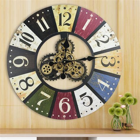 Buy TOKTEKK 24 inch Wooden Large Decorative Wall Clock with Real Moving ...