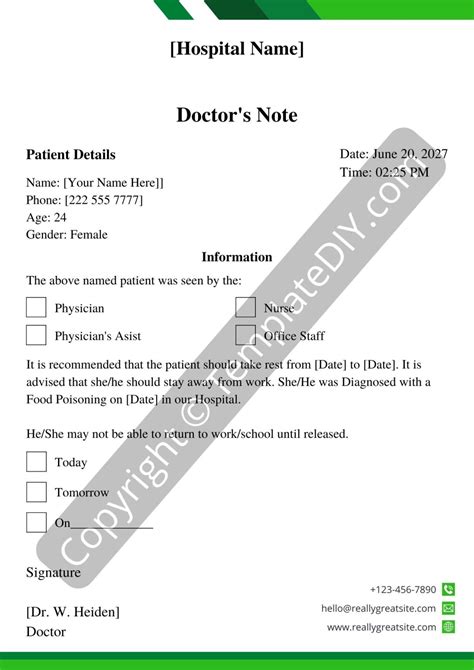 Doctors Note for Food Poisoning Template Printable in PDF & Word